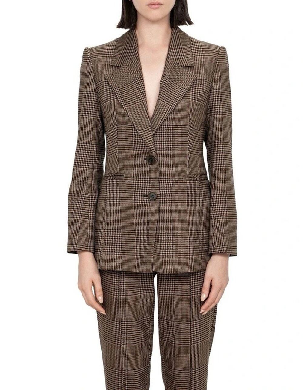 Veronika Maine Houndstooth Plaid Blazer in Brown Sugar Size 14